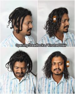 Opening Dreadlocks of knotted Hair